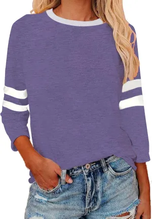 Womens 3/4 Sleeve Shirts Summer Crewneck T-Shirts Loose Basic Tops Cotton Blend Tops for Women