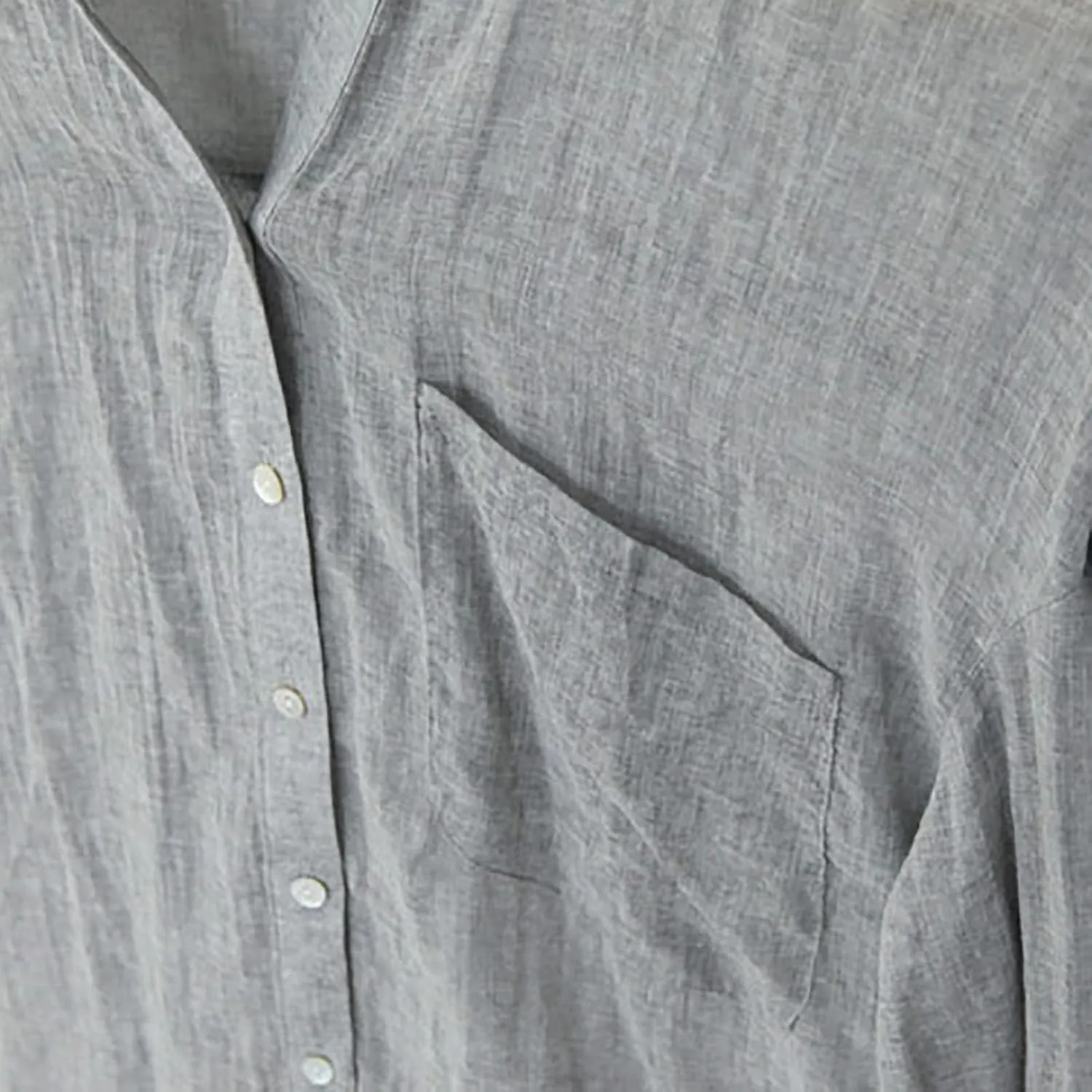 Womens 3/4 Sleeve Tops Cotton Linen Shirts V Neck Button Down Blouse Summer Casual Solid Tops