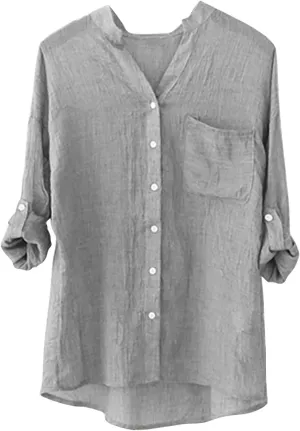 Womens 3/4 Sleeve Tops Cotton Linen Shirts V Neck Button Down Blouse Summer Casual Solid Tops