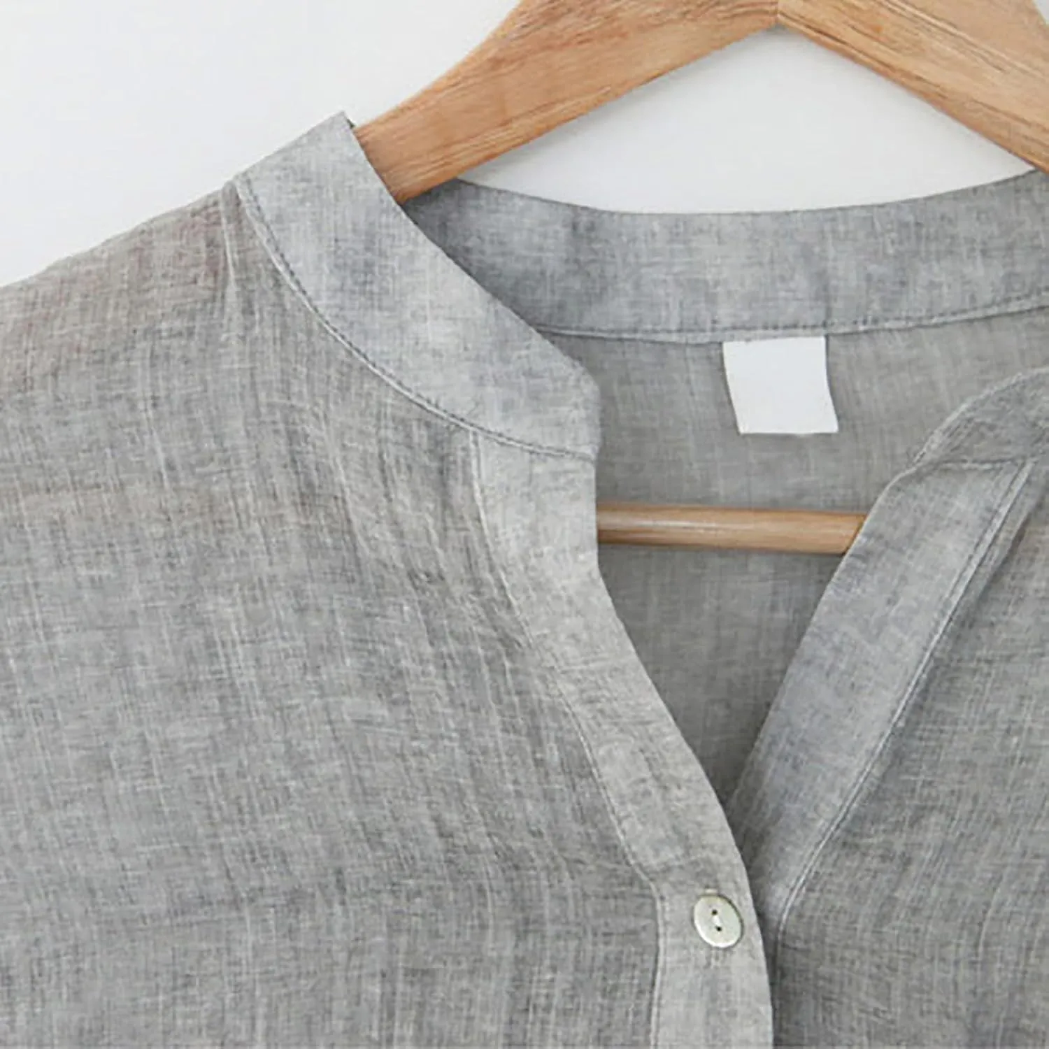 Womens 3/4 Sleeve Tops Cotton Linen Shirts V Neck Button Down Blouse Summer Casual Solid Tops