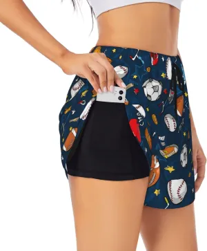 Women's Athletic Shorts 2 in 1 Running Shorts with Pockets Workout Gym Sports Shorts