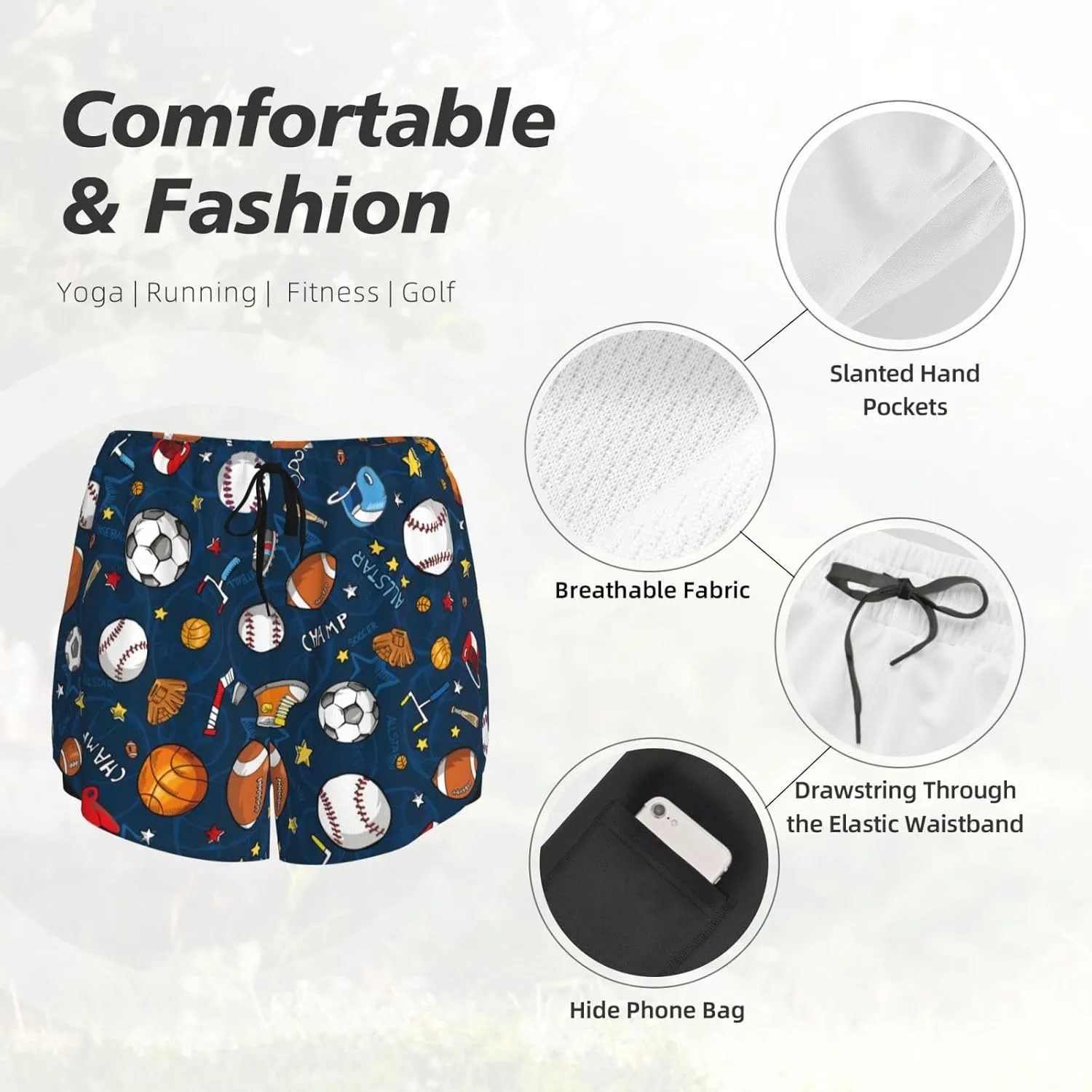 Women's Athletic Shorts 2 in 1 Running Shorts with Pockets Workout Gym Sports Shorts