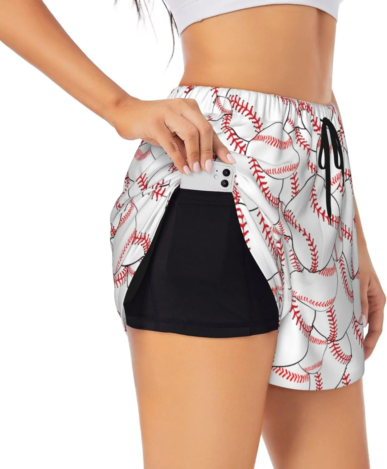 Women's Athletic Shorts 2 in 1 Running Shorts with Pockets Workout Gym Sports Shorts