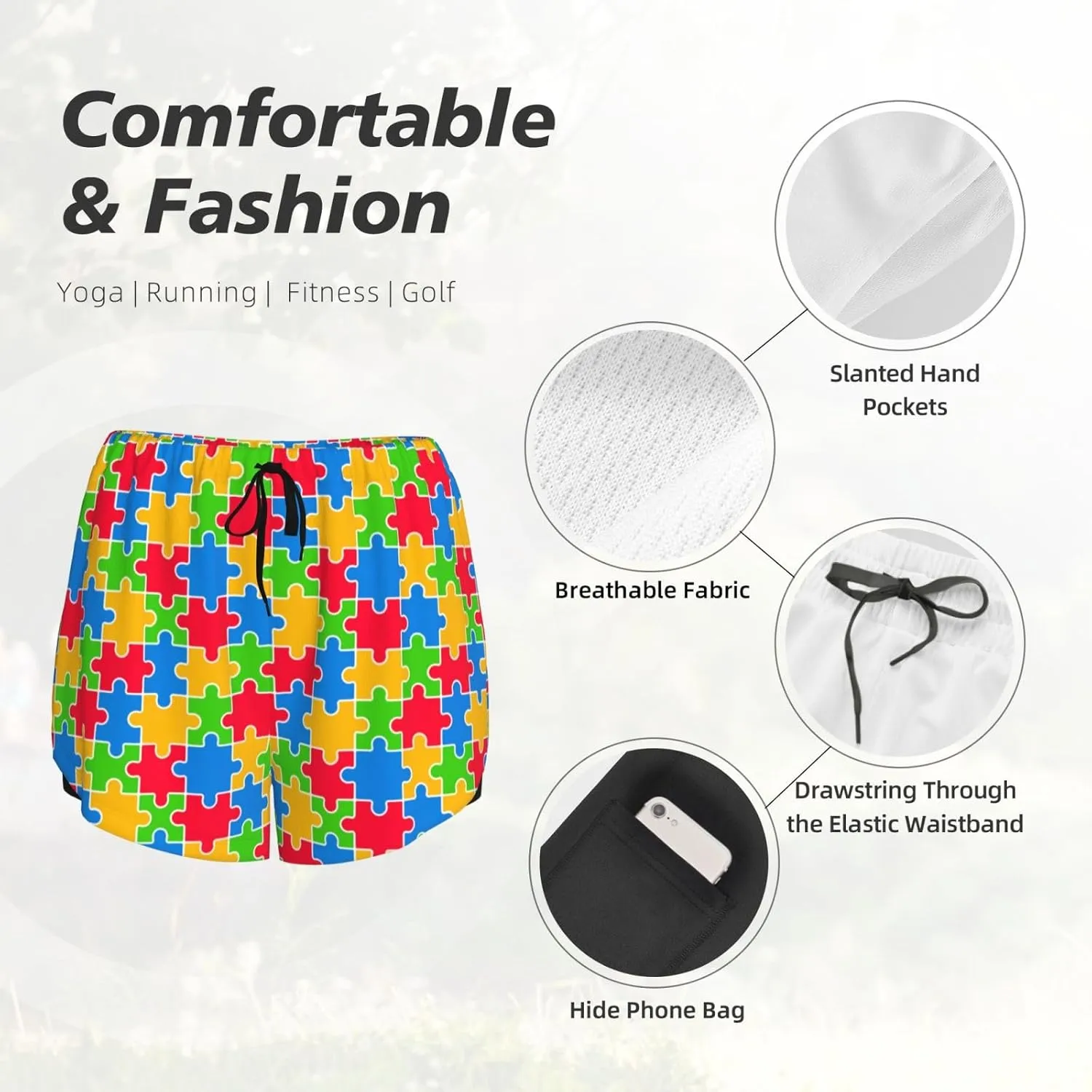 Women's Athletic Shorts 2 in 1 Running Shorts with Pockets Workout Gym Sports Shorts