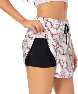 Women's Athletic Shorts 2 in 1 Running Shorts with Pockets Workout Gym Sports Shorts