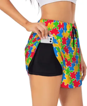 Women's Athletic Shorts 2 in 1 Running Shorts with Pockets Workout Gym Sports Shorts