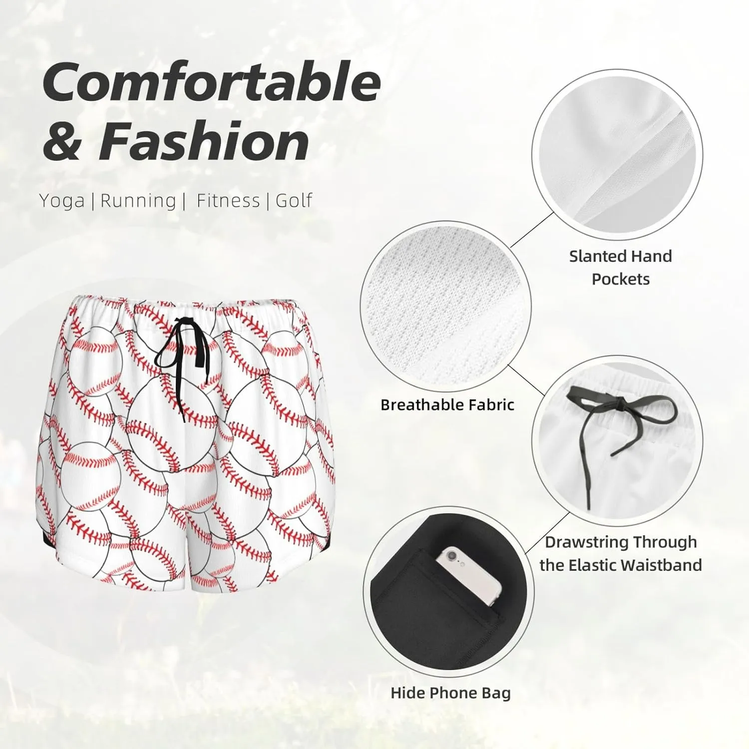 Women's Athletic Shorts 2 in 1 Running Shorts with Pockets Workout Gym Sports Shorts