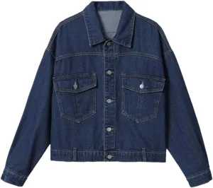 Women's Black Denim Jacket Pocket Single-Breasted Casual Lapel Denim Jacket
