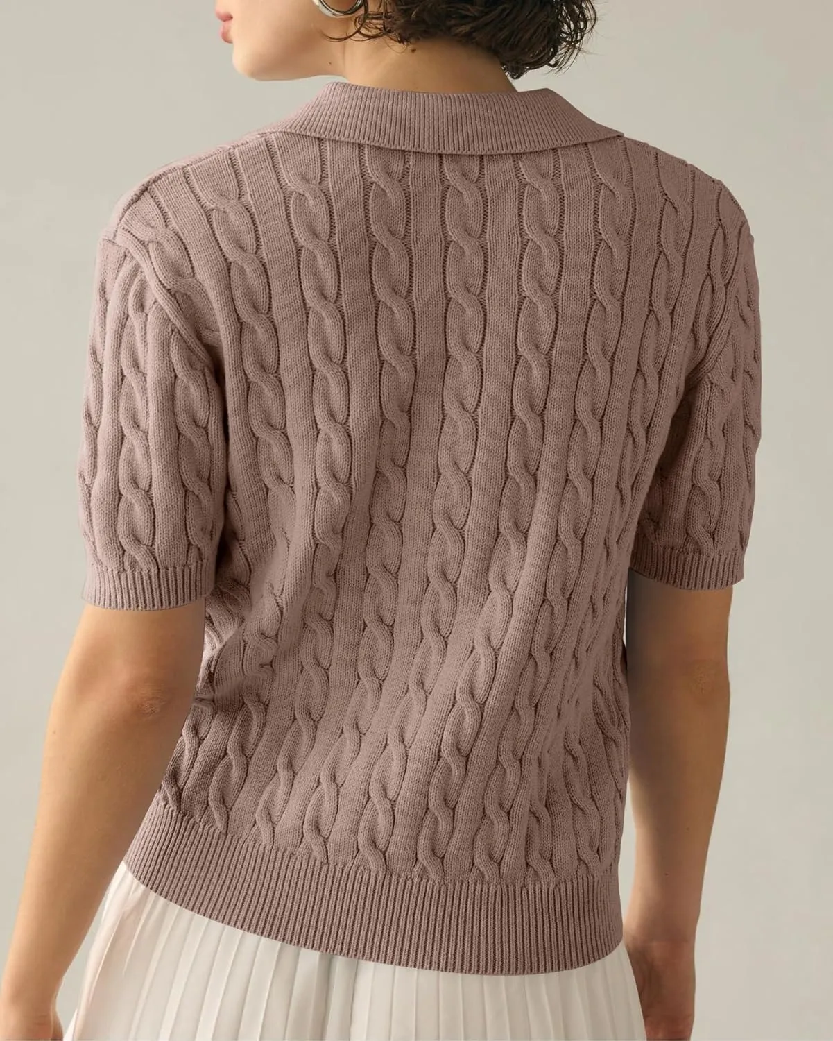 Womens Cable Knit Sweater T-Shirt V Neck Short Sleeve Knit Tops Summer Trendy Pullover Tops Knitwear