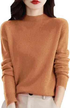 Womens Cashmere Sweaters Soft Half Turtleneck Long Sleeve Wool Sweater Tops Solid Lightweight Knit Pullover Tops