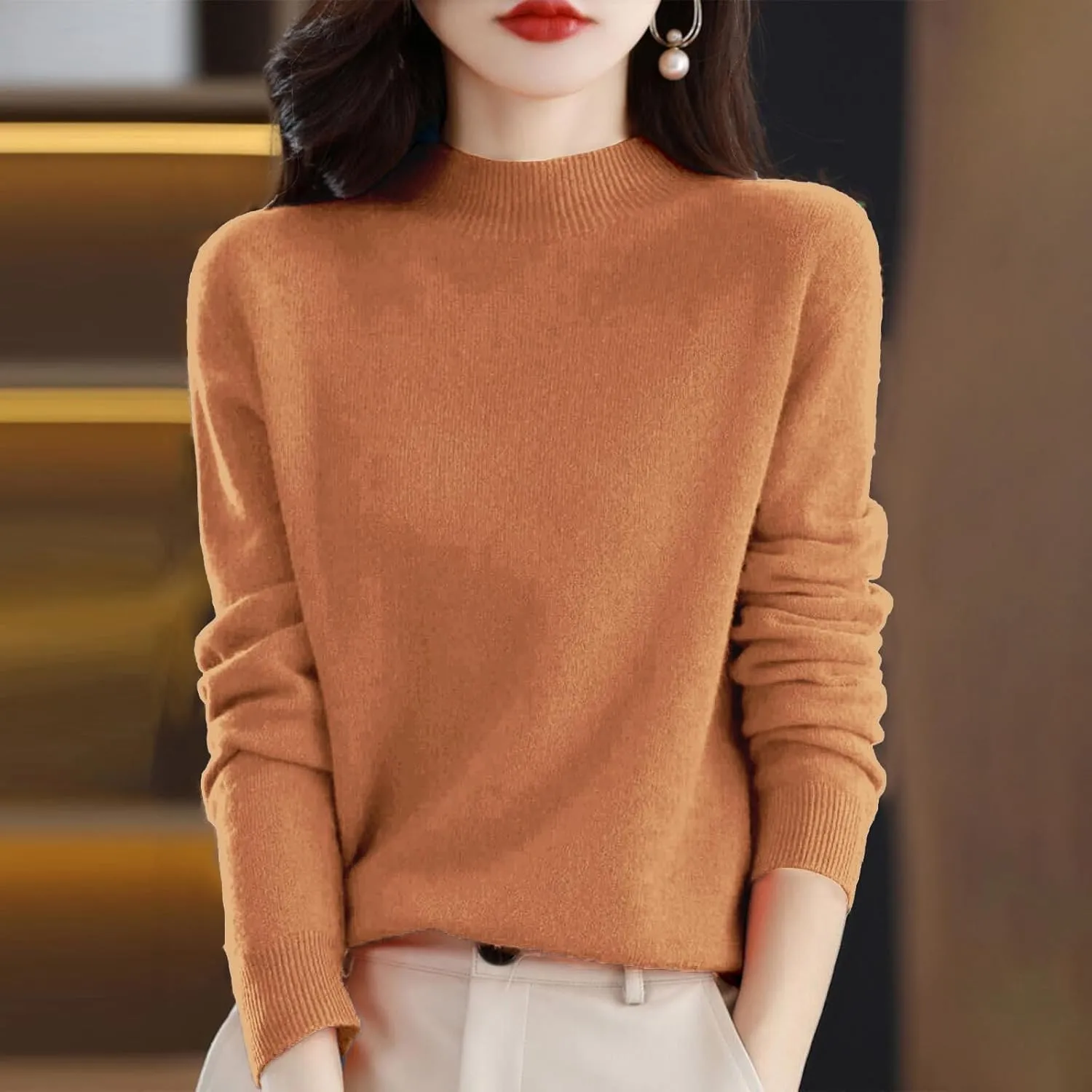Womens Cashmere Sweaters Soft Half Turtleneck Long Sleeve Wool Sweater Tops Solid Lightweight Knit Pullover Tops