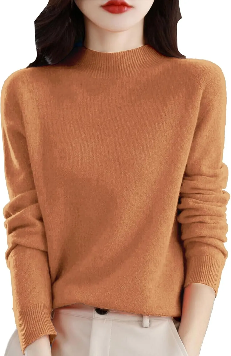 Womens Cashmere Sweaters Soft Half Turtleneck Long Sleeve Wool Sweater Tops Solid Lightweight Knit Pullover Tops
