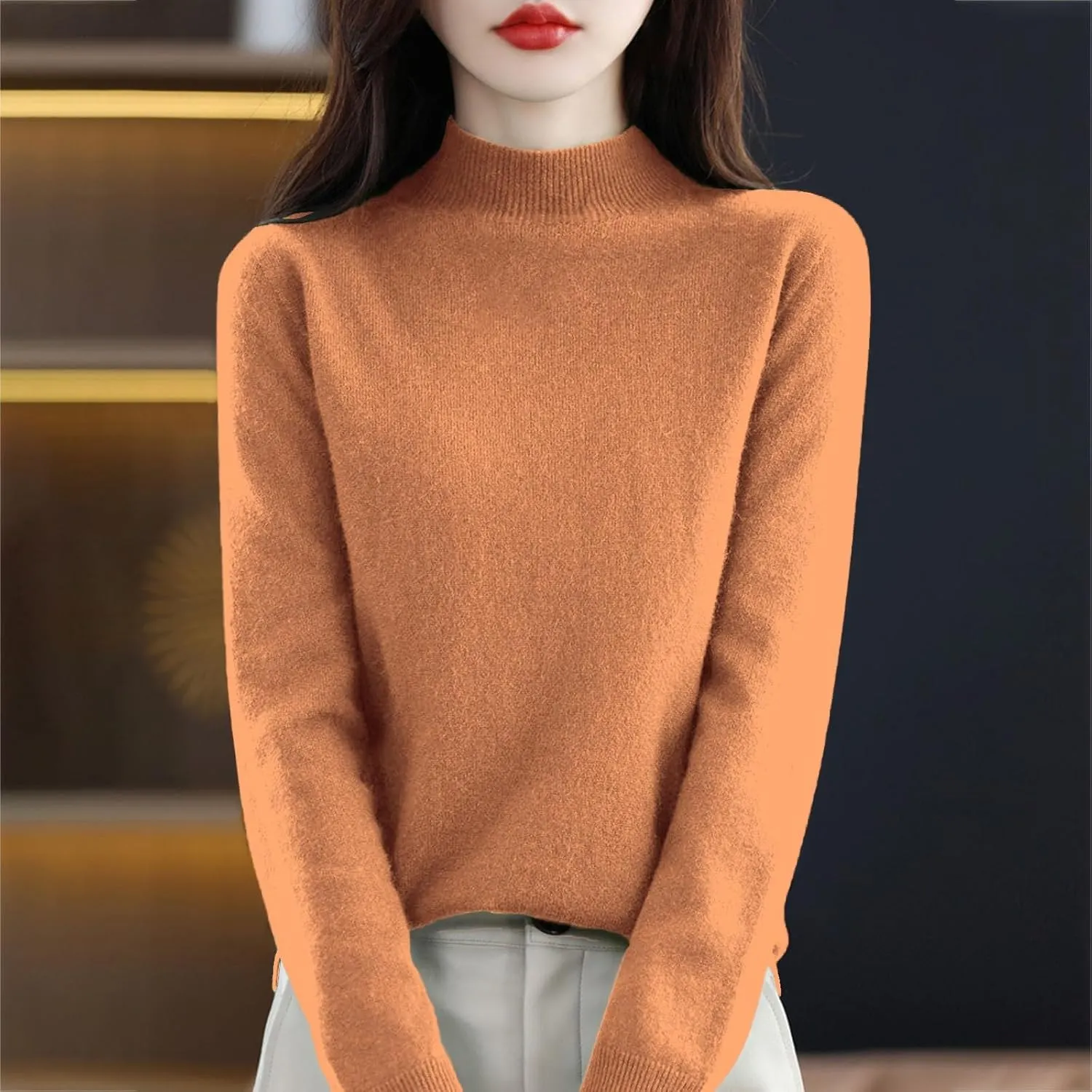 Womens Cashmere Sweaters Soft Half Turtleneck Long Sleeve Wool Sweater Tops Solid Lightweight Knit Pullover Tops