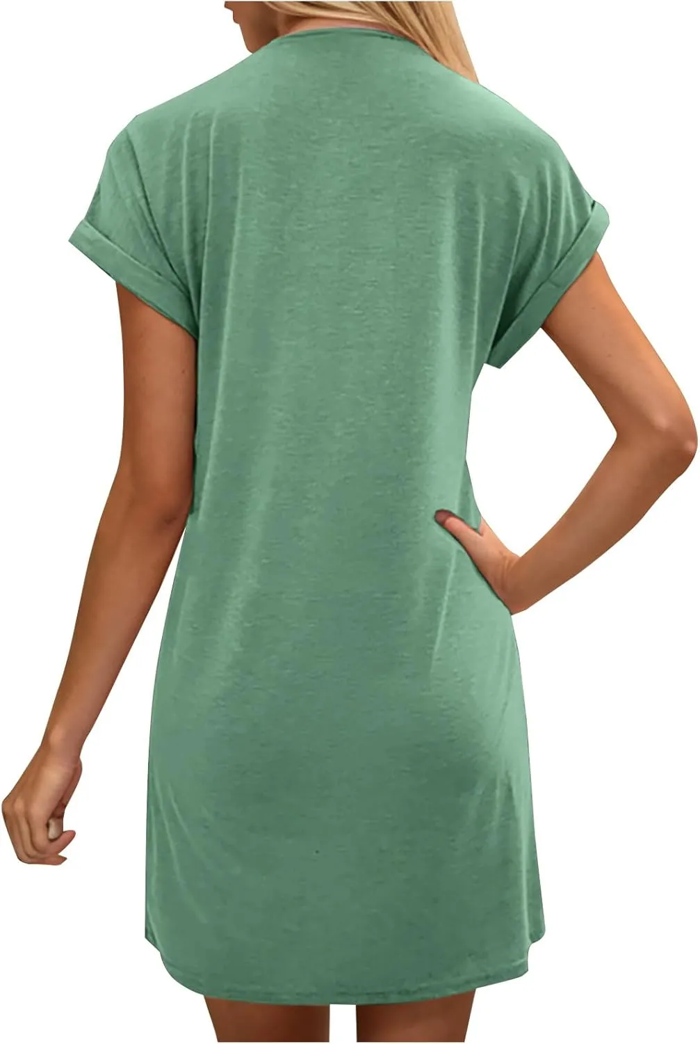 Womens Casual Comfy T Shirt Dress Summer Cuffed Short Sleeve Crewneck Mini Dresses Solid Loungewear Tunic Dress