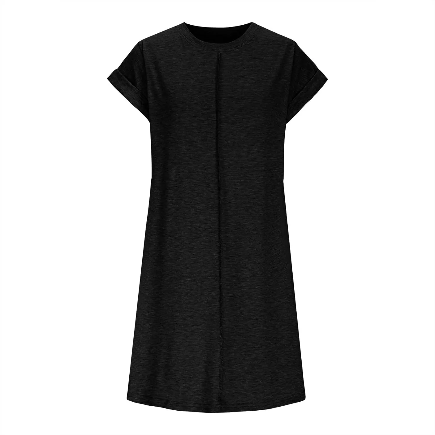 Womens Casual Comfy T Shirt Dress Summer Cuffed Short Sleeve Crewneck Mini Dresses Solid Loungewear Tunic Dress