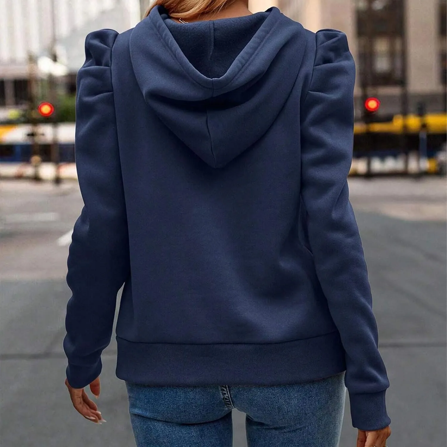 Womens Casual Cropped Hoodies Long Puff Sleeve Crop Tunics Pullover Drawstring Cute Tops Trendy Fall Outfits 2024