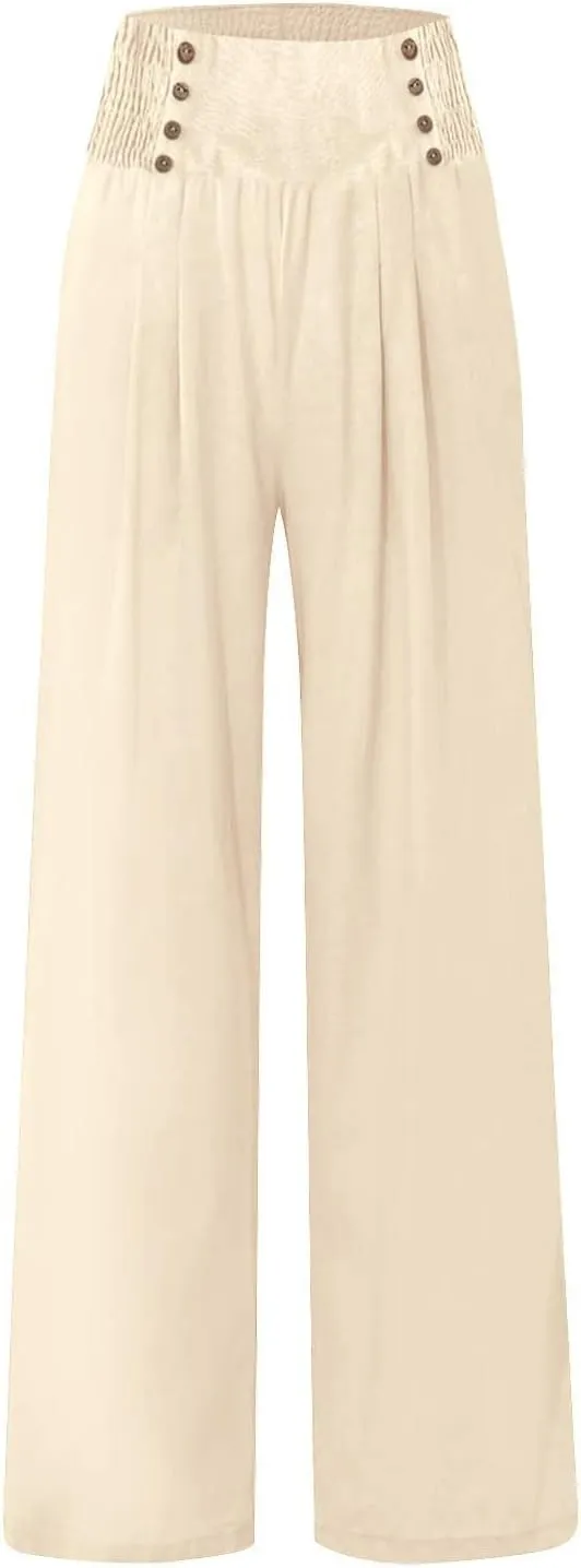 Womens Casual Pants Straight Leg Pants Elastic High Waist Long Pants Soft Comfy Work Trousers Lounge Pants Pockets