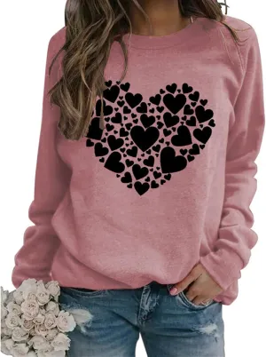 Womens Crewneck Sweatshirts Long Sleeve Casual Tops for Women 2024 Trendy Valentine's Day Sweatshirt Pullover Tops
