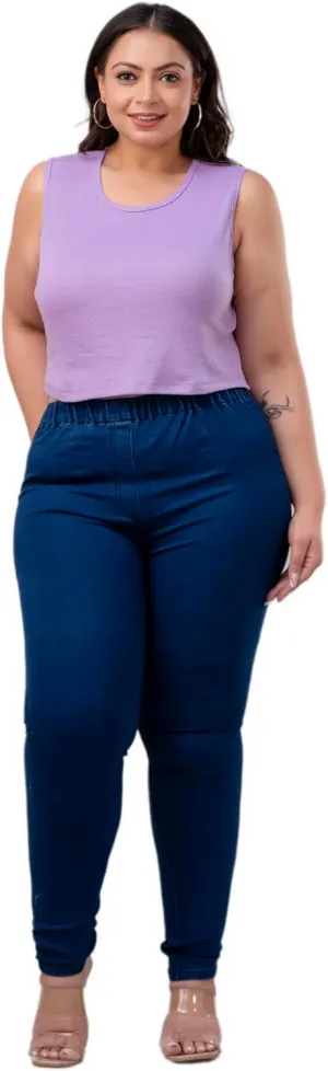 Women's Denim Blue Jeggings – Formal Wear Jeggings, Ultra Plus Size Comfortable Stretchable Denim Jeans