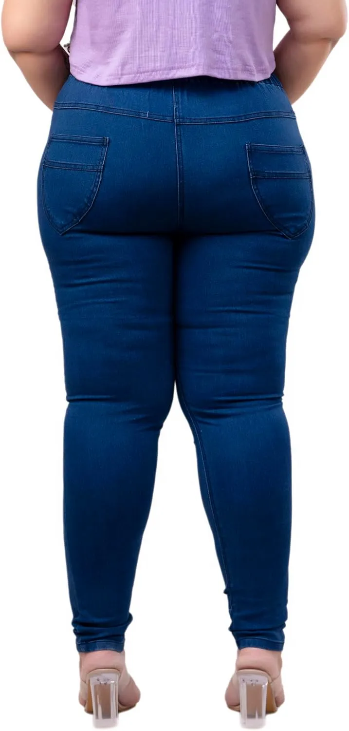 Women's Denim Blue Jeggings – Formal Wear Jeggings, Ultra Plus Size Comfortable Stretchable Denim Jeans