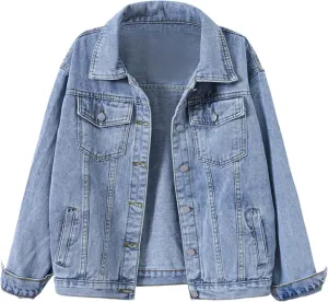 Womens Denim Jacket Relaxed Fit Casual Jean Trucker Jacket Res Denim