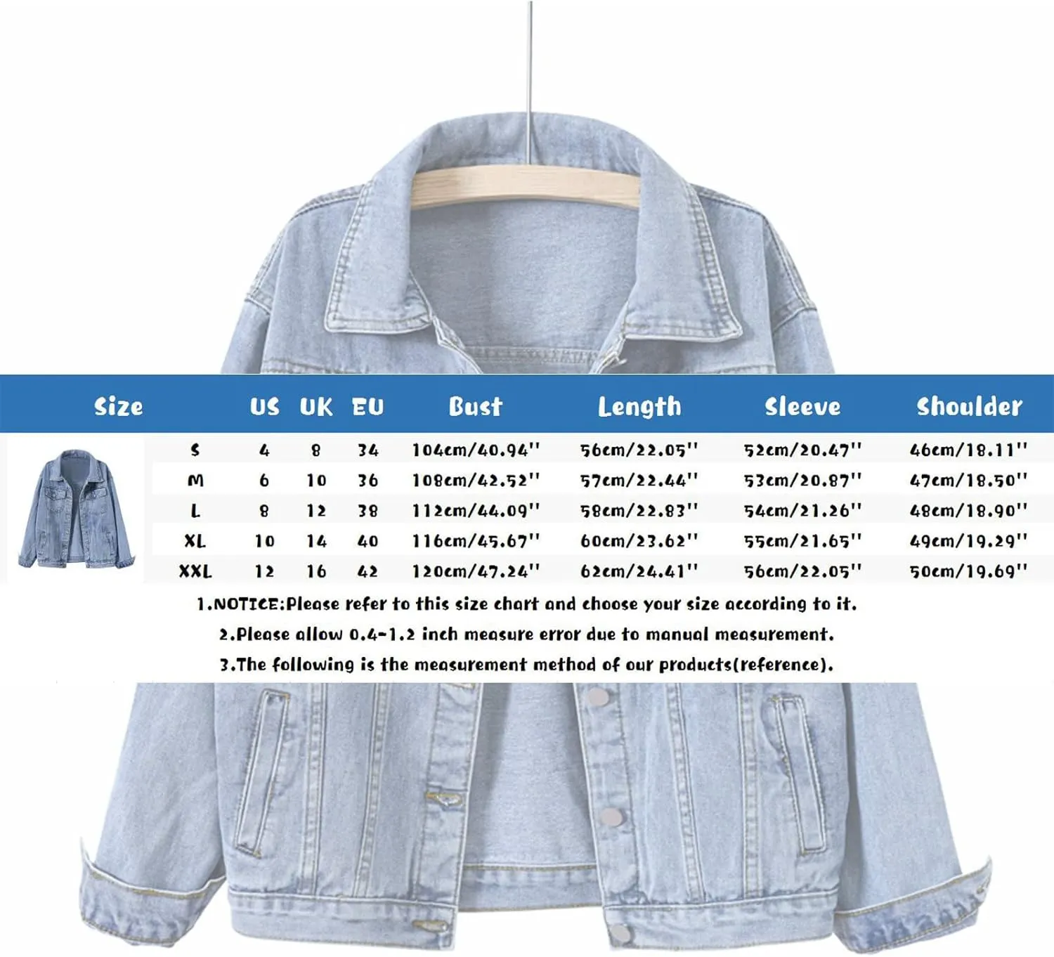 Womens Denim Jacket Relaxed Fit Casual Jean Trucker Jacket Res Denim