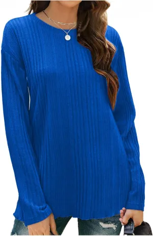 Womens Fall Winter Tops 2024 Soft Long Sleeve Casual Blouses Crewneck Knit Pullover Sweater Tops