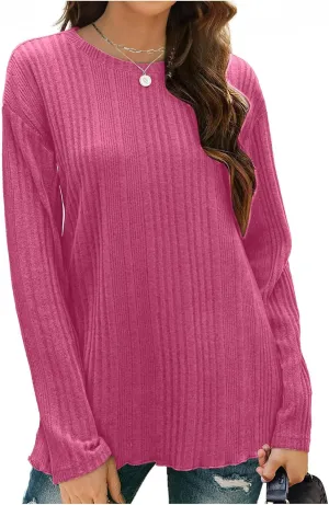 Womens Fall Winter Tops 2024 Soft Long Sleeve Casual Blouses Crewneck Knit Pullover Sweater Tops