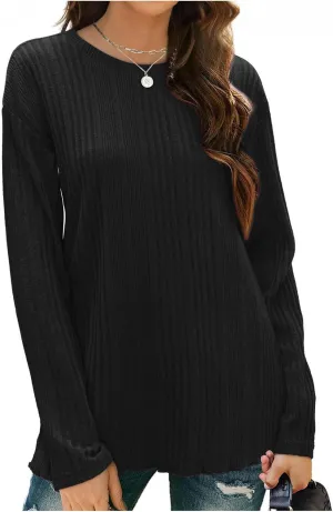 Womens Fall Winter Tops 2024 Soft Long Sleeve Casual Blouses Crewneck Knit Pullover Sweater Tops