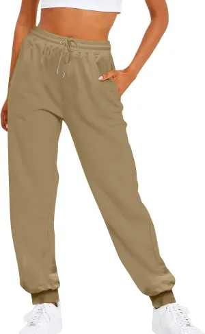 Womens Fleece Lined Sweatpants High Waisted Drawstring Waist Oversized Joggers Cinch Bottom Lounge Pants Activewear