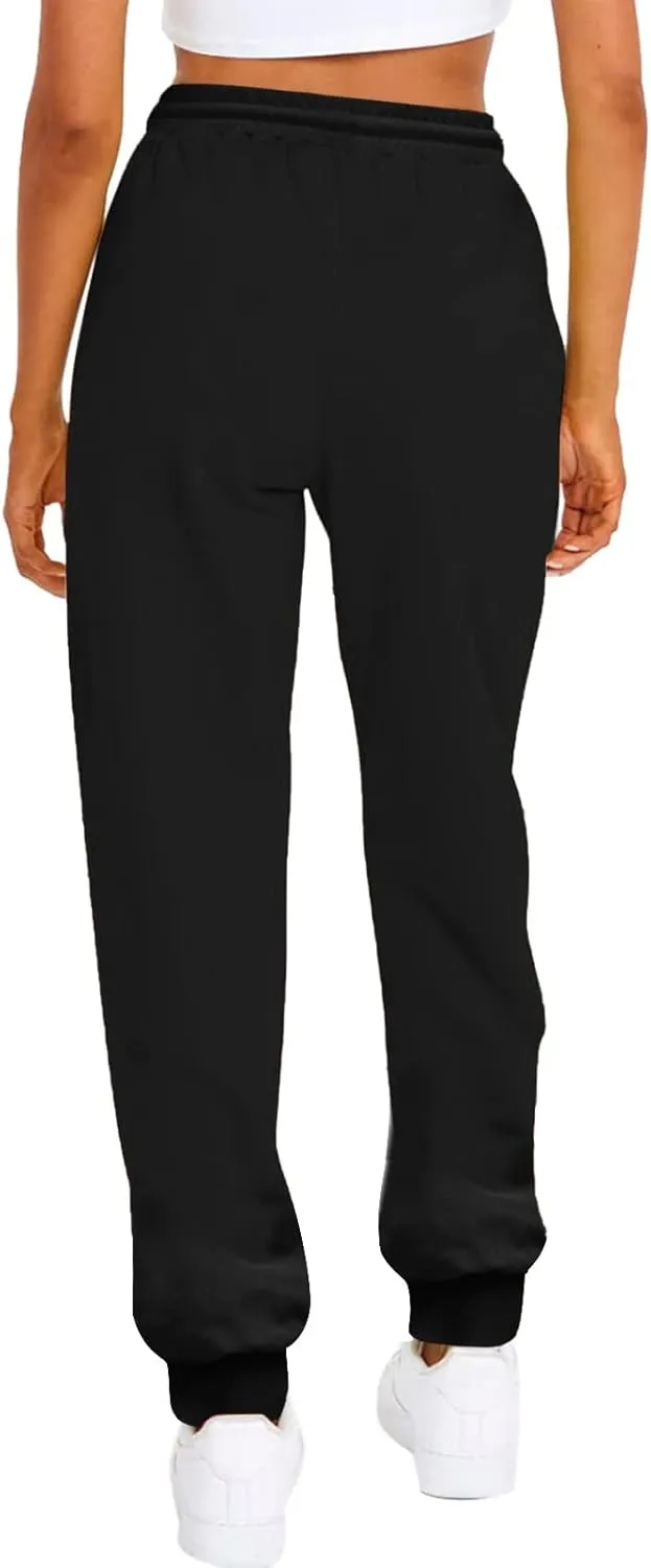 Womens Fleece Lined Sweatpants High Waisted Drawstring Waist Oversized Joggers Cinch Bottom Lounge Pants Activewear