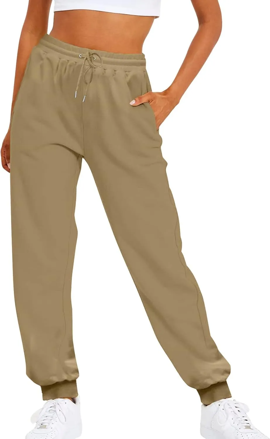 Womens Fleece Lined Sweatpants High Waisted Drawstring Waist Oversized Joggers Cinch Bottom Lounge Pants Activewear