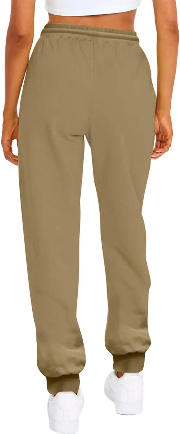 Womens Fleece Lined Sweatpants High Waisted Drawstring Waist Oversized Joggers Cinch Bottom Lounge Pants Activewear
