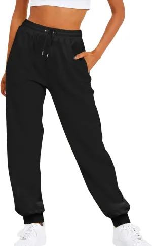 Womens Fleece Lined Sweatpants High Waisted Drawstring Waist Oversized Joggers Cinch Bottom Lounge Pants Activewear