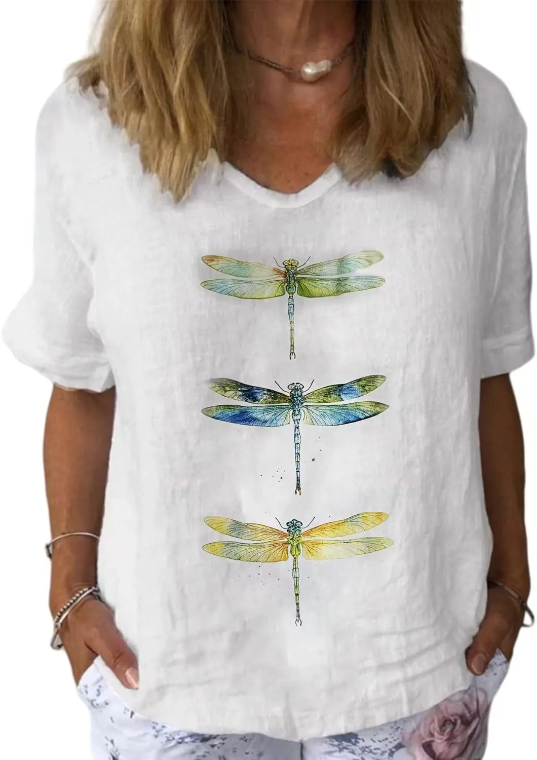 Womens Floral Plants Shirts Summer Short Sleeve Tops Cotton Linen Tshirt Trendy Boho Flower Graphic Tee Tops