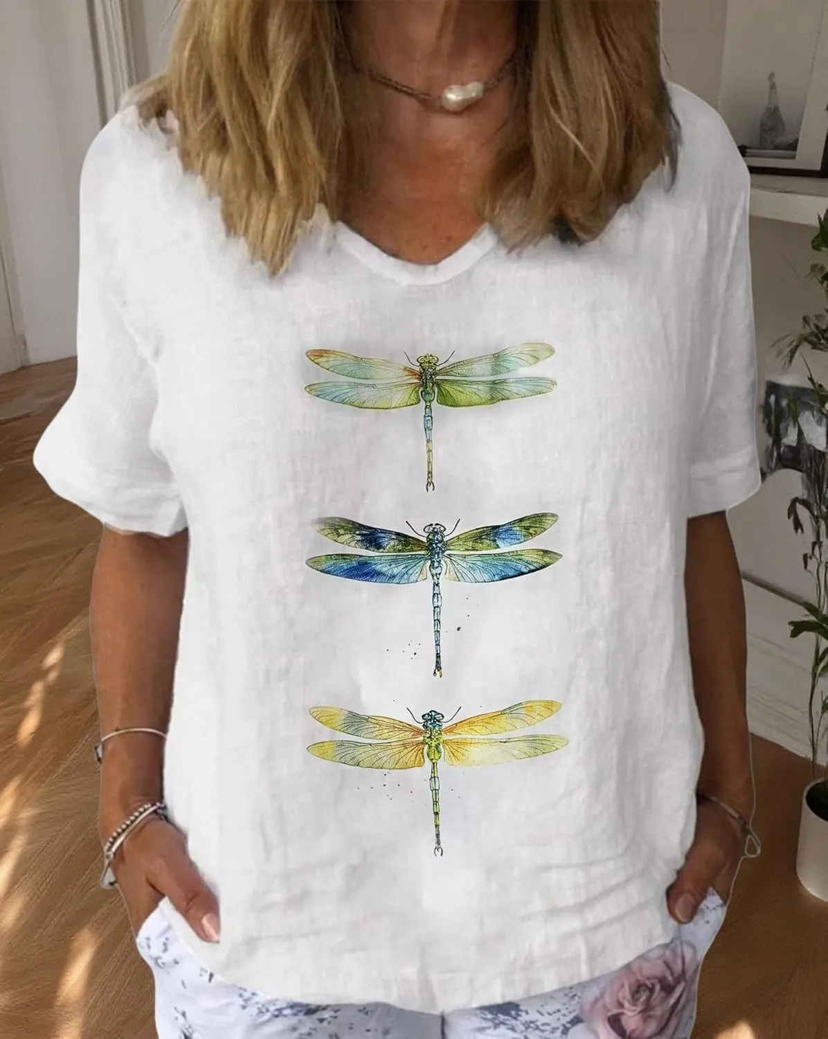 Womens Floral Plants Shirts Summer Short Sleeve Tops Cotton Linen Tshirt Trendy Boho Flower Graphic Tee Tops