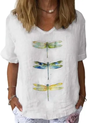 Womens Floral Plants Shirts Summer Short Sleeve Tops Cotton Linen Tshirt Trendy Boho Flower Graphic Tee Tops