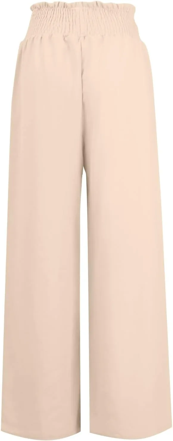Women's Flowy Linen Pants Casual Wide Leg Pants Comfy Baggy High Waisted Palazzo Pants Beach Pants with Pockets