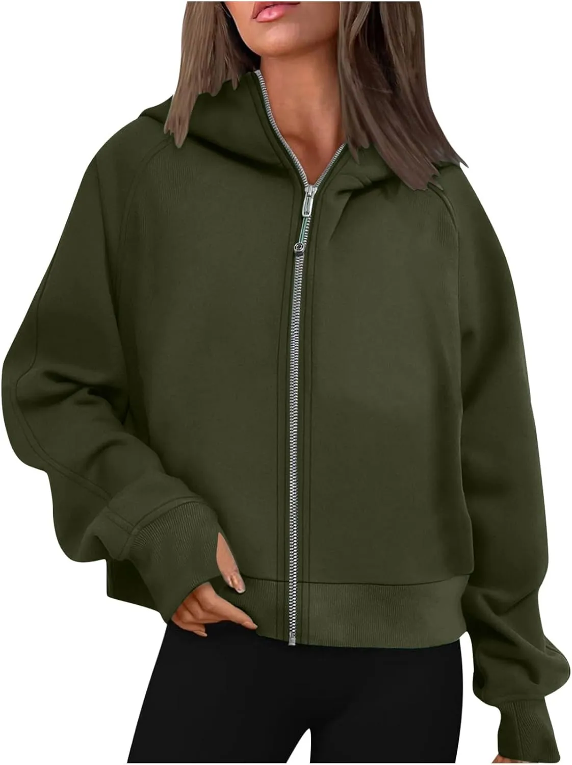 Women's Full Zip Up Hoodie Long Sleeve Cropped Hooded Sweatshirts Jackets Coats Fall Outfits Winter Clothes 2024