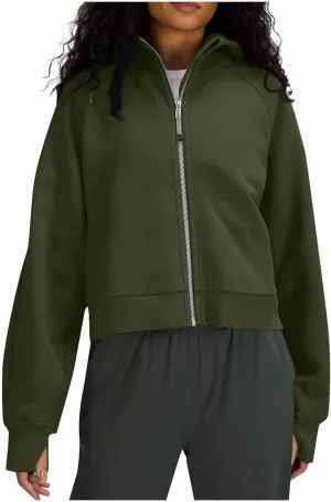 Women's Full Zip Up Hoodie Long Sleeve Cropped Hooded Sweatshirts Jackets Coats Fall Outfits Winter Clothes 2024