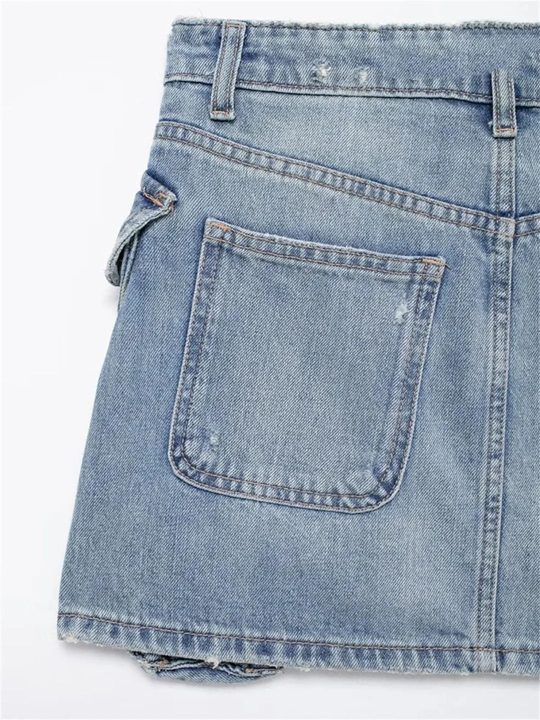 Women's High Waisted Denim Skirt European and American Style Multi-Pocket Workwear Denim Skirt