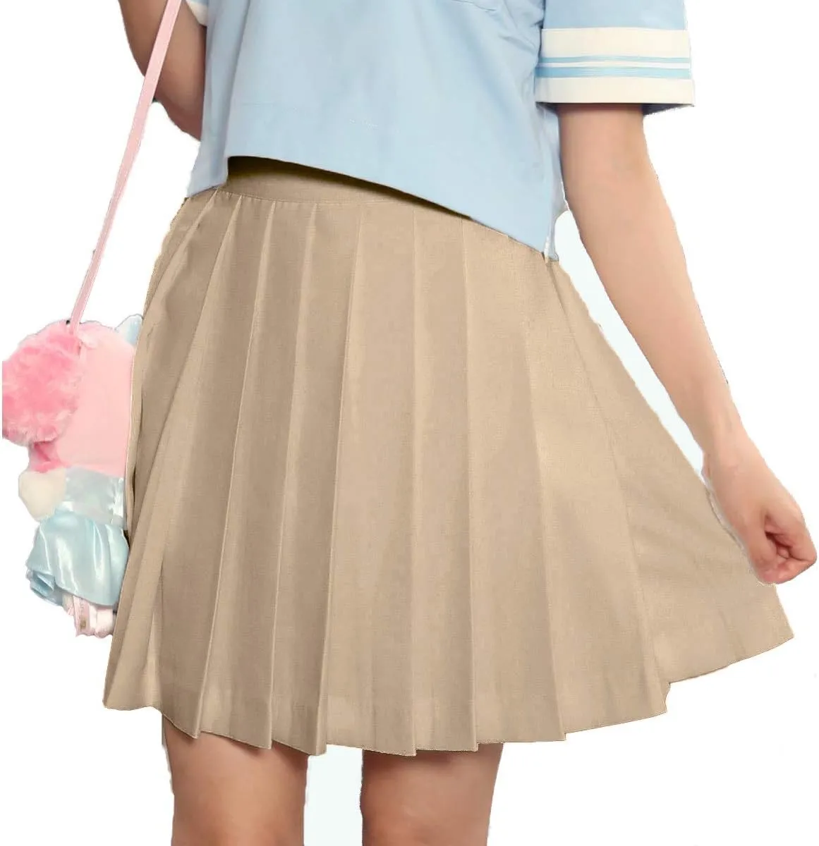 Women's High Waisted Pleated Mini Skirt A-line Shorts with Elastic Wide Waistband