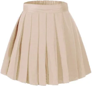 Women's High Waisted Pleated Mini Skirt A-line Shorts with Elastic Wide Waistband