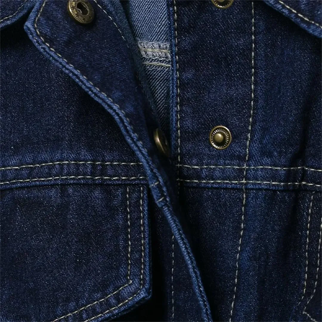 Women's Lace-Up Denim Jacket Solid Single-Breasted Mid-Length Denim Jacket