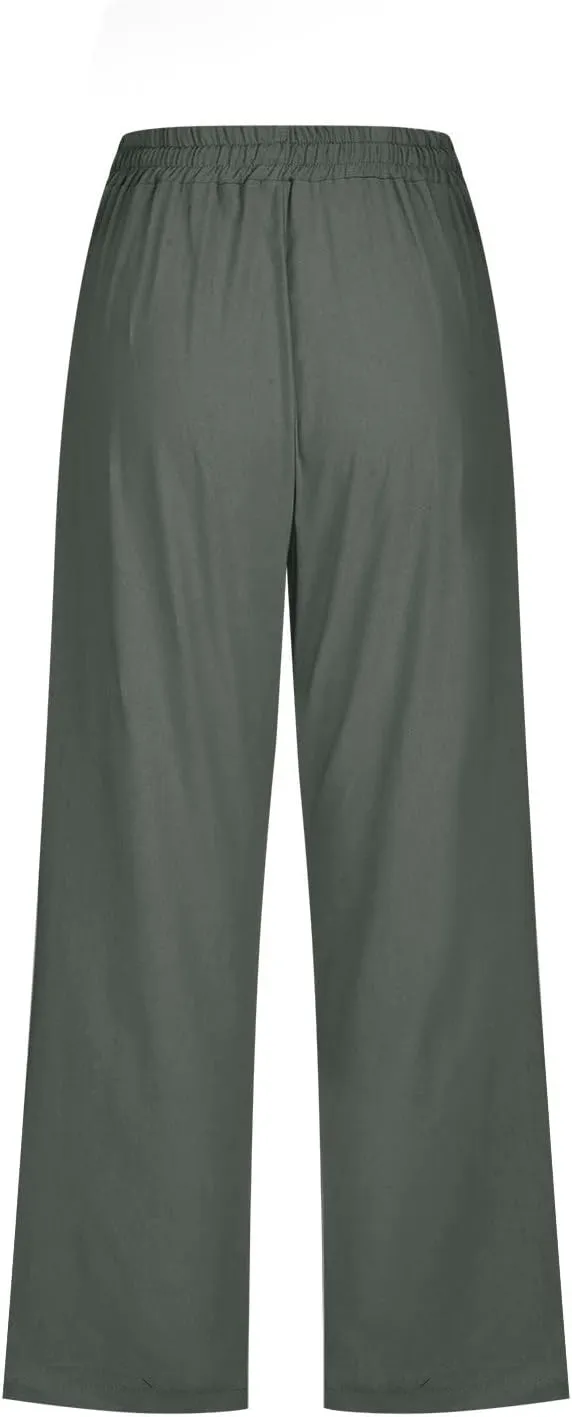 Women's Linen Capris Fashion Tapered Crop Pants Drawstring Elastic Waist Yoga Pants 2024 Casual Summer Pants