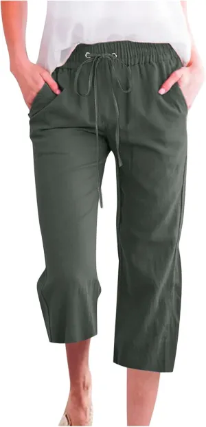 Womens Linen Pants with Pockets Palazzo Pants Casual Loose Lounge Pants Straight Leg Comfy Trousers Boho Beach Pants