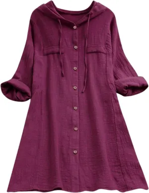 Womens Linen Shirts V Neck Button Blouses Boho Beach Tee Tops Short Sleeve Loose Tunic Tops