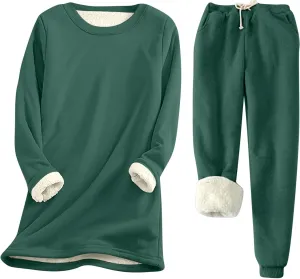 Womens Lounge Set 2 Piece Fleece Lined Loungewear Sets Soft Comfy Pajama Set Fuzzy Sherpa Sweatsuits Matching Outfits