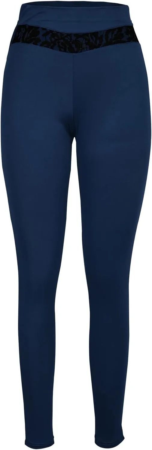 Women's Mesh Panel Side Sheer Lace High Waist Leggings Skinny Workout Yoga Pants with Pockets Athletic Activewear
