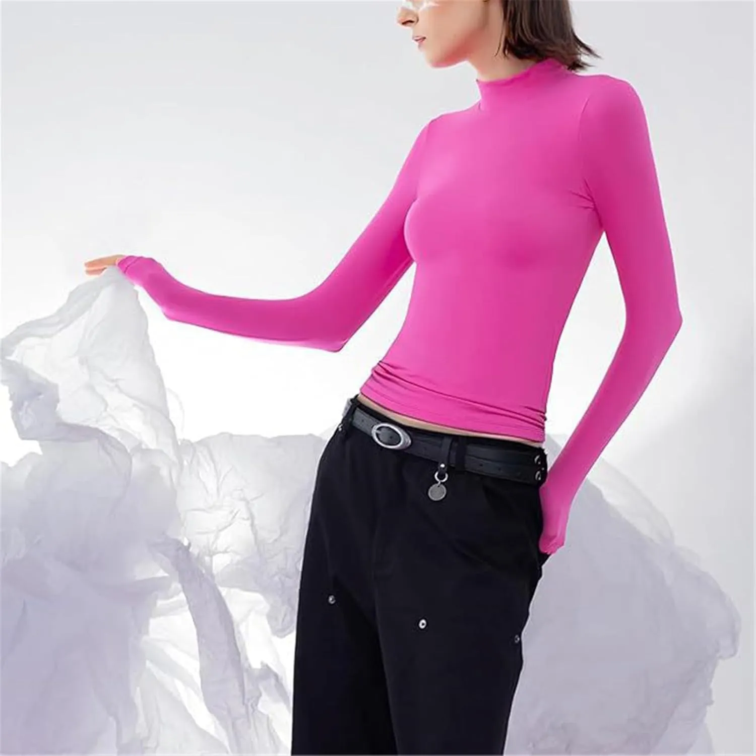 Women's Mock Turtleneck Long Sleeve Top Pullover Basic Slim Fitted Lightweight Undershirts Thermal Underwear Top